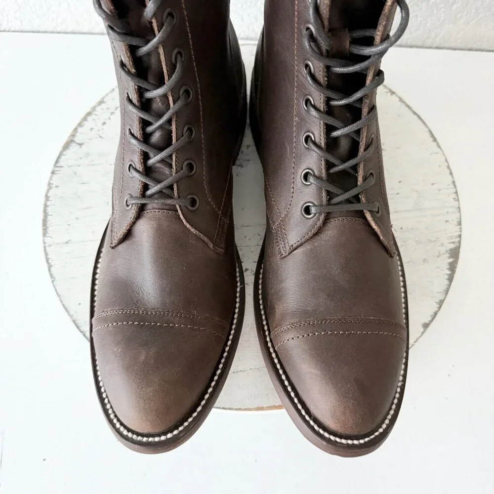 NEW Lane Mens Brown Ankle Boots Size 10 Lace-up Casual Genuine Leather Sole
